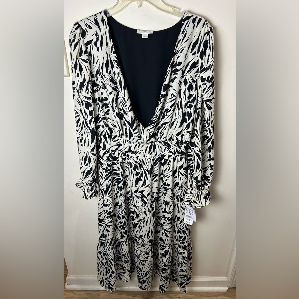 MORGAN TAYLOR‎ Maxi Dress L Plunge V Neck Abstract Zebra Print Career Business
